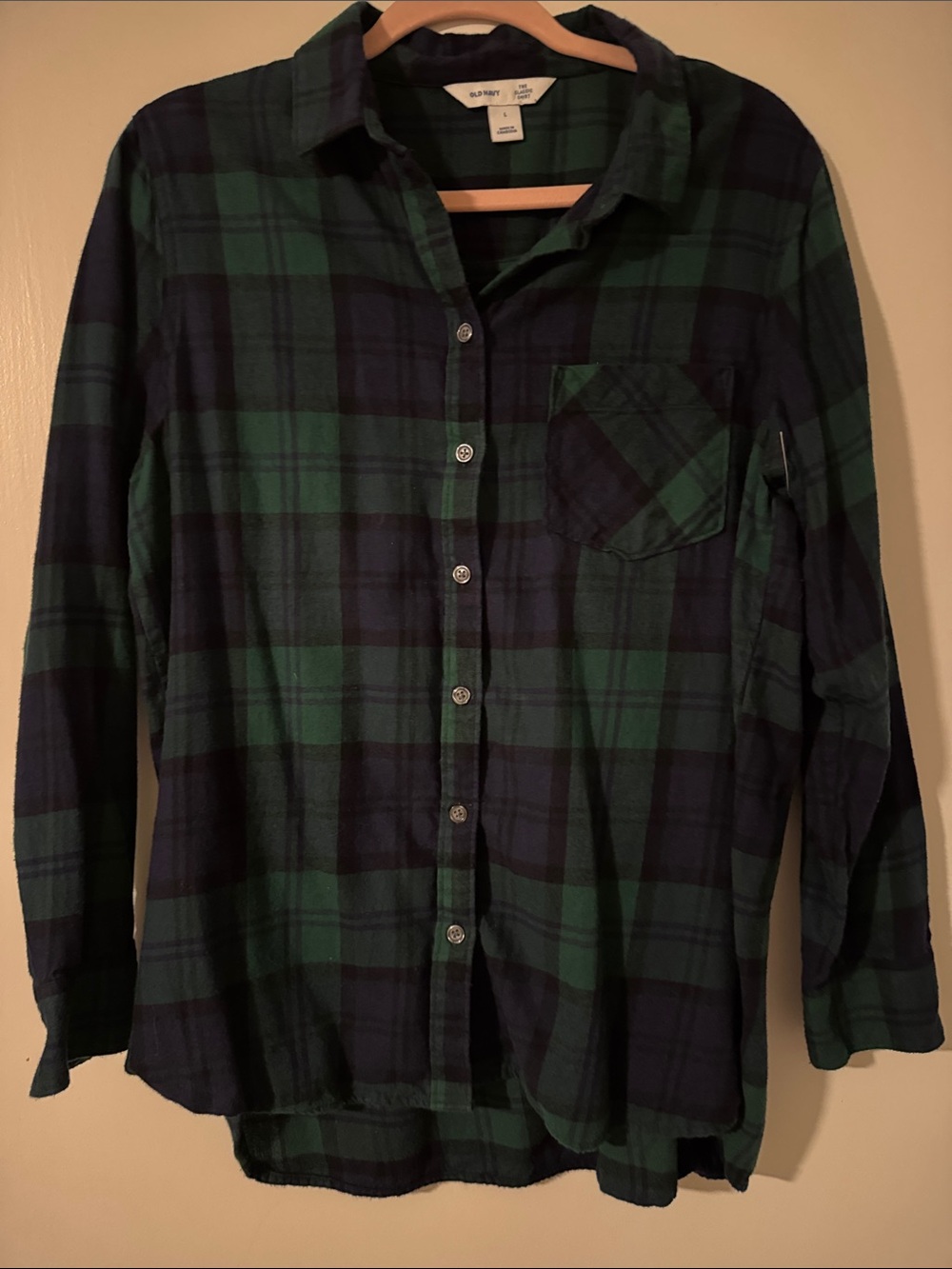 NWOT Old Navy “ The Classic Shirt”Navy and Green Plaid Button-Down Shirt size L